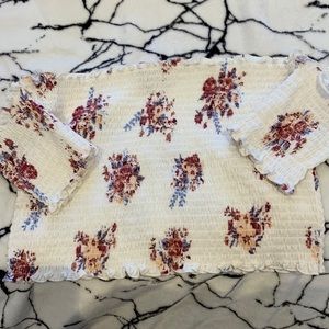 Cute white crop top with multicolored flowers